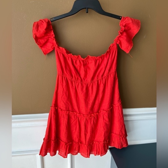 Superdown Red Ruffled Women's Mini Dress Size XXS Summer Party Cocktail BBQ - Picture 4 of 5